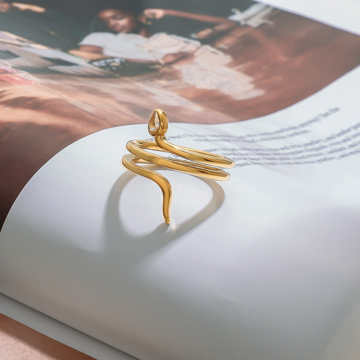 Geometric Snake Stainless Steel Plated Ring for Women