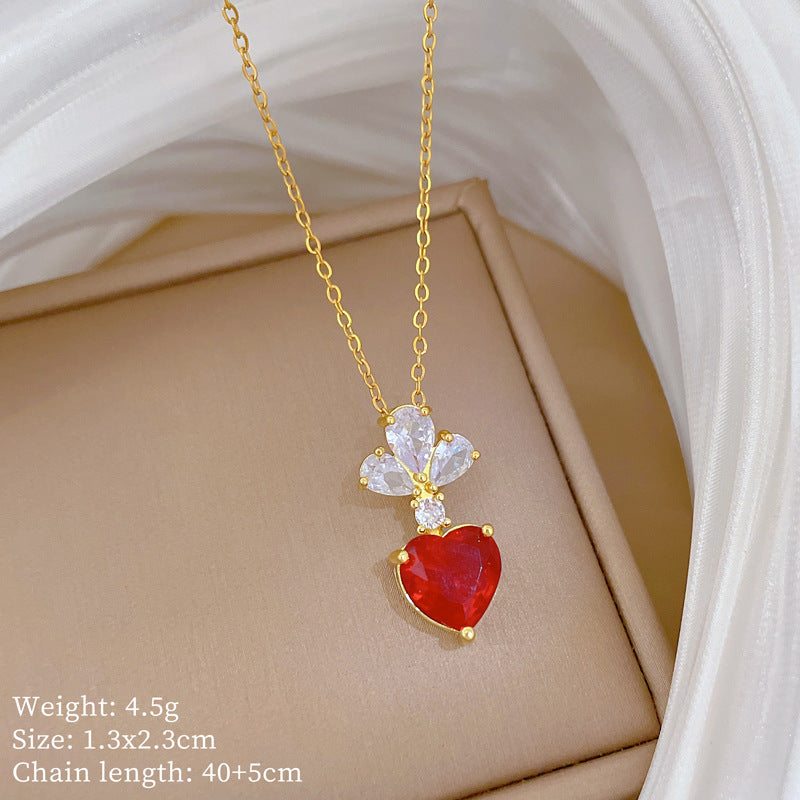 Sweet Minimalist Animal Shape Micro-Inlaid Cubic Zirconia Brass Pendant Titanium Steel Necklace for Unisex