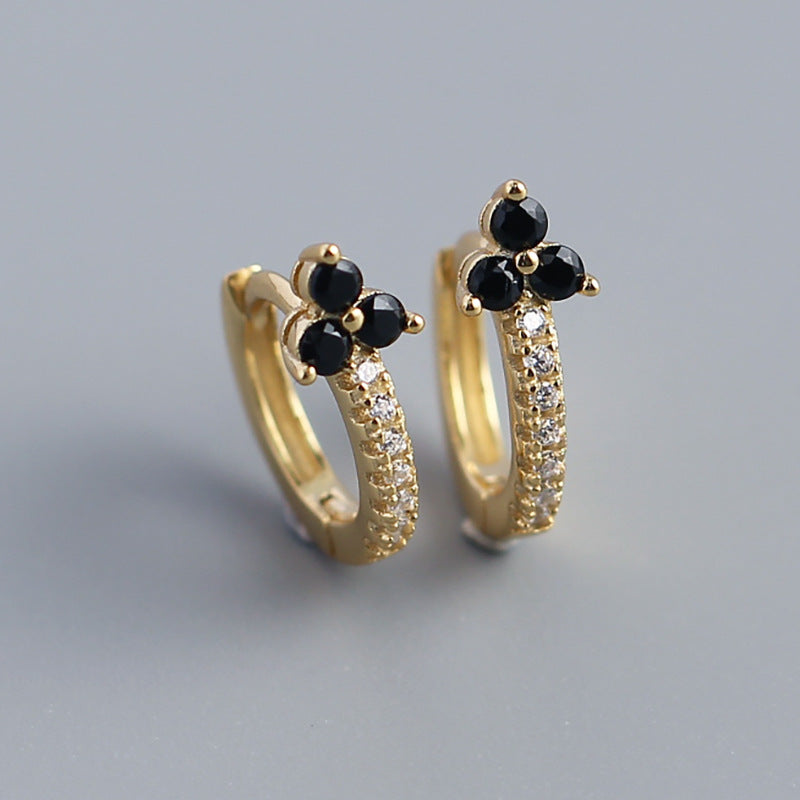 Luxury 925 Sterling Silver Floral Inlay Diamond Earrings