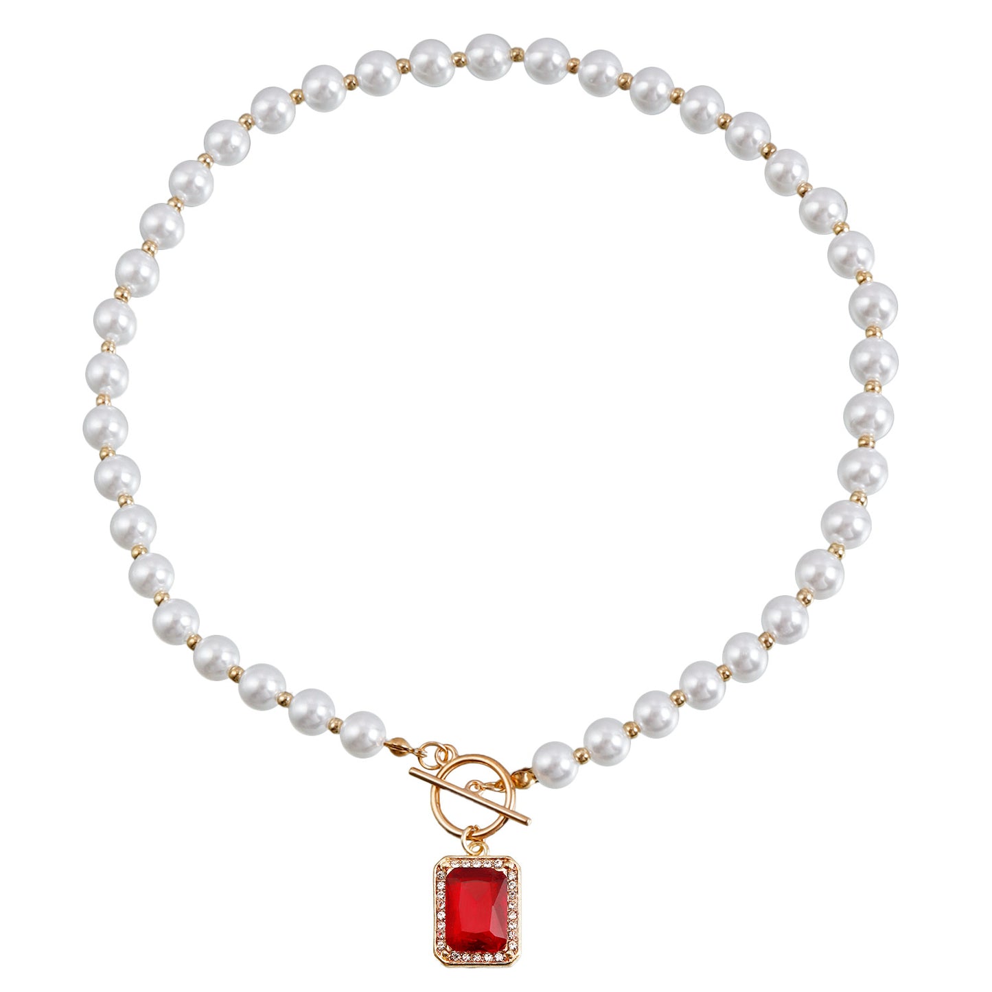 Fashion Minimalist Geometric Rectangle Pearl-Style Pendant Necklace with Rhinestone Accents on Clavicle Chain