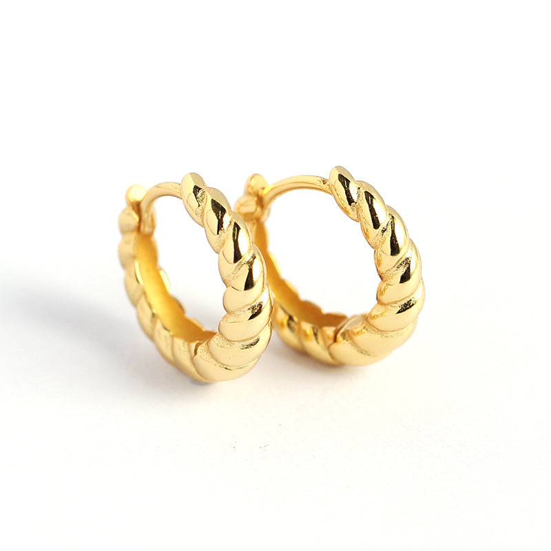 Elegant Minimalist 925 Sterling Silver Geometric Rope Twist Hoop Earrings