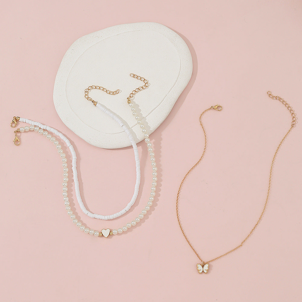 Set di collane con ciondolo a farfalla e cuore per ragazze, in lega a forma di farfalla con catena di perle, collana minimalista per bambini