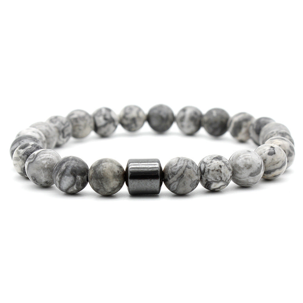 Geometric Agate Beaded Bracelet with Floral Pattern Unisex Natural Stone Jewelry