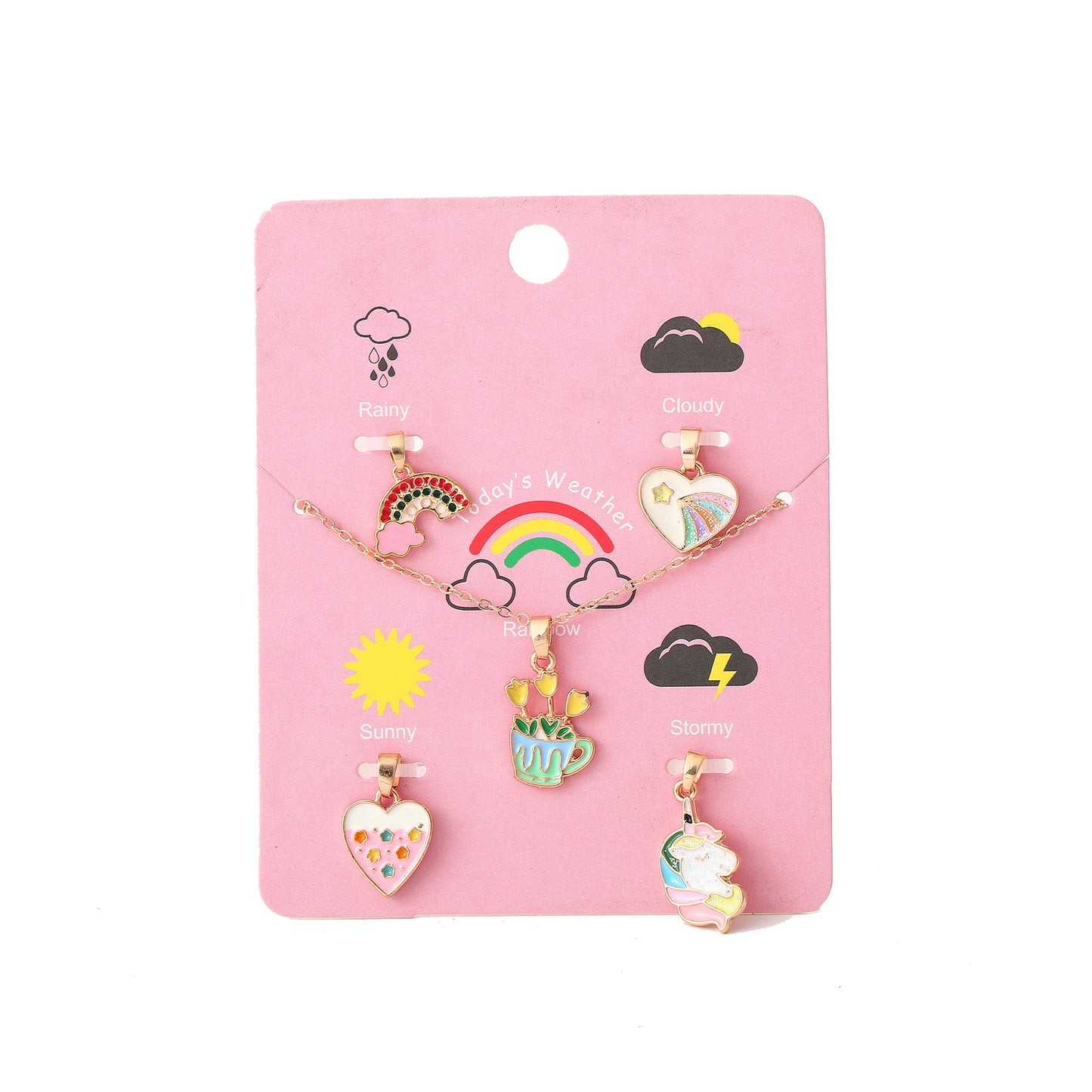 Cartoon Unicorn Pendant Necklace Set for Girls with Ice Cream Cake and Rainbow Design, Enamel Alloy Choker Chain for Kids Ages 3-10