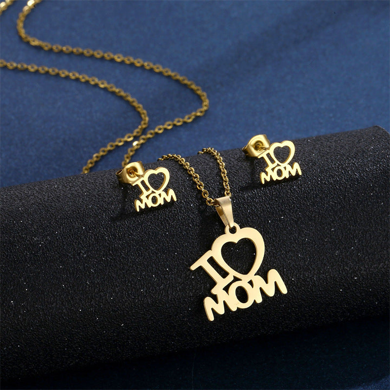 Minimalist Heart-Shaped Titanium Steel Pendant Necklace and Earrings Set with Plated Finish for Women