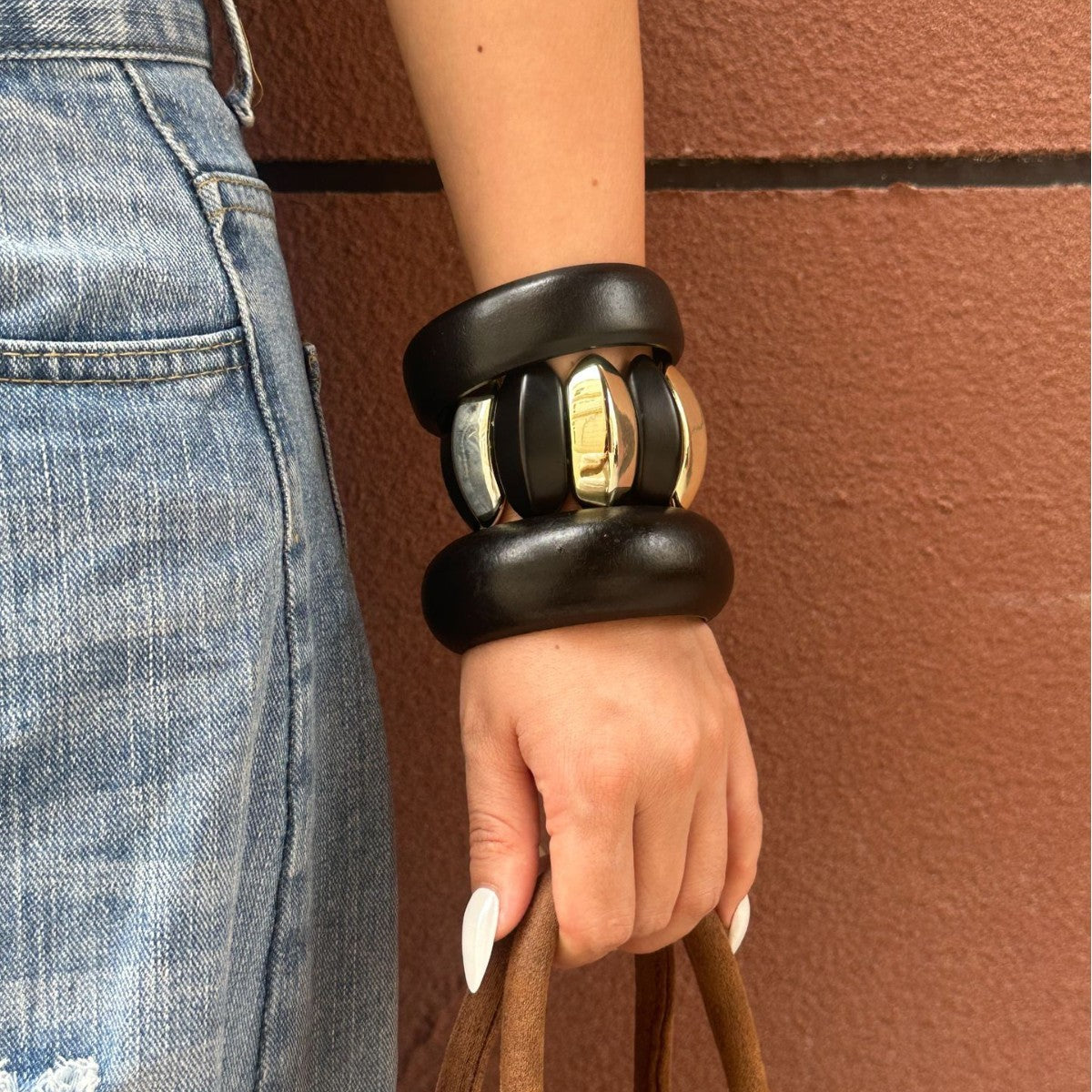 Vintage Wide Irregular Oval Geometric Acrylic Bracelet Polished Finish