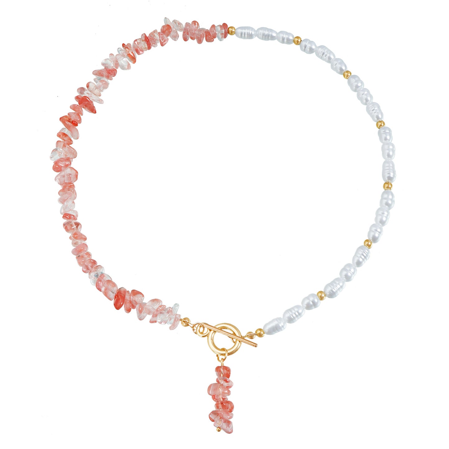 Minimalist Geometric Pink Quartz Pendant Necklace for Women with Alloy Chain and Electroplated Finish