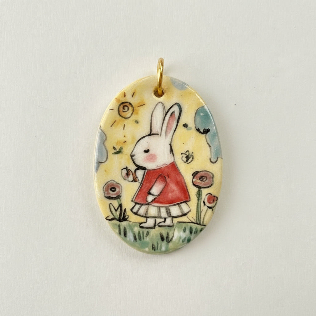 Vintage 18K Gold Plated Stainless Steel Cartoon Rabbit Star Pendant Charm Bar