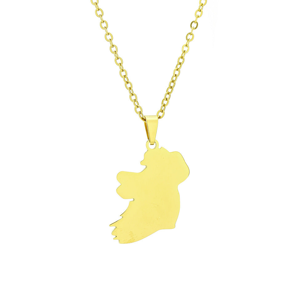 Collana con ciondolo minimalista con mappa geometrica dell'Irlanda in acciaio inossidabile con finitura placcata, unisex