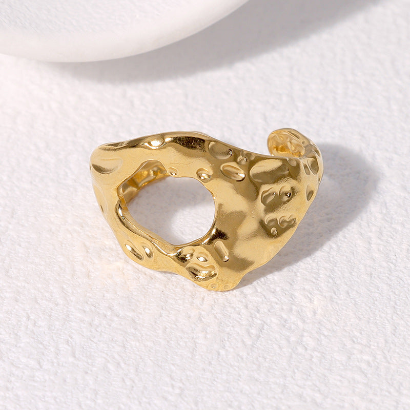 Asymmetric Gold Plated Stainless Steel Adjustable Ring for Women