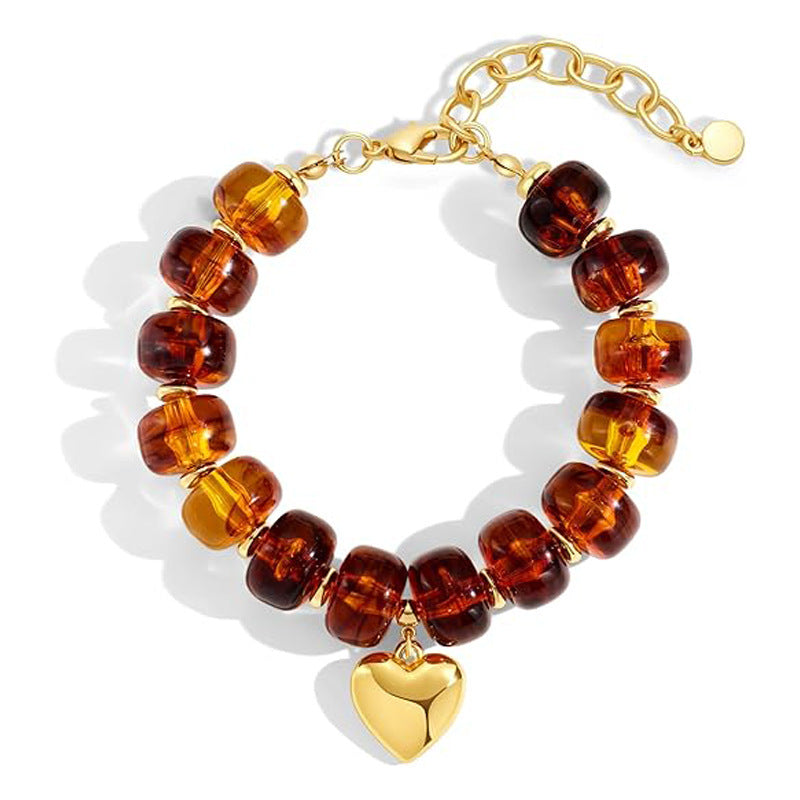 Fashion Gradient Acrylic Resin Heart Geometric Charm Bracelet Unisex Polished Beaded Hand Chain
