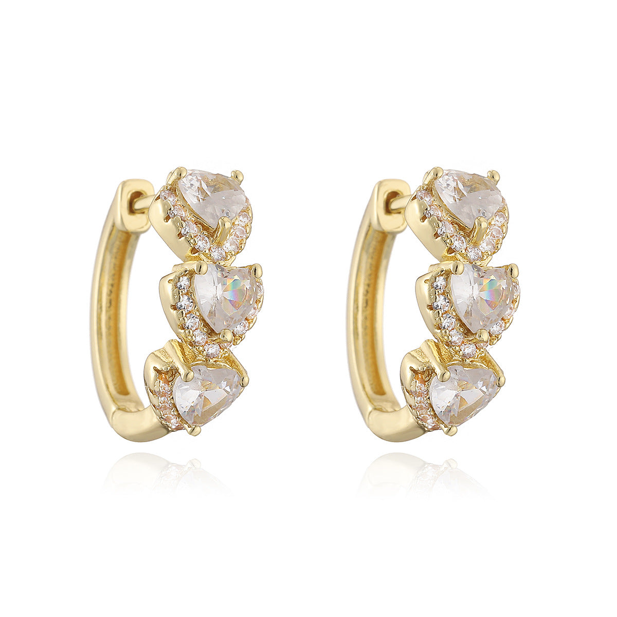 Orecchini Ear Cuff a Cuore Geometrico Minimalista di Lusso con Zirconi per Donna in Rame Placcato Oro 18K