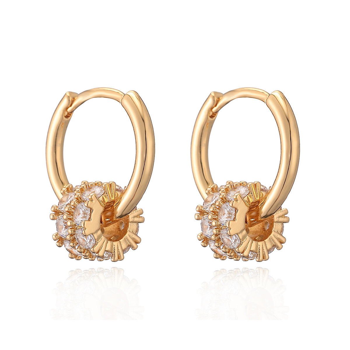 Minimalist Geometric Copper Earrings with Gold Plating and Zirconia Beads for Women