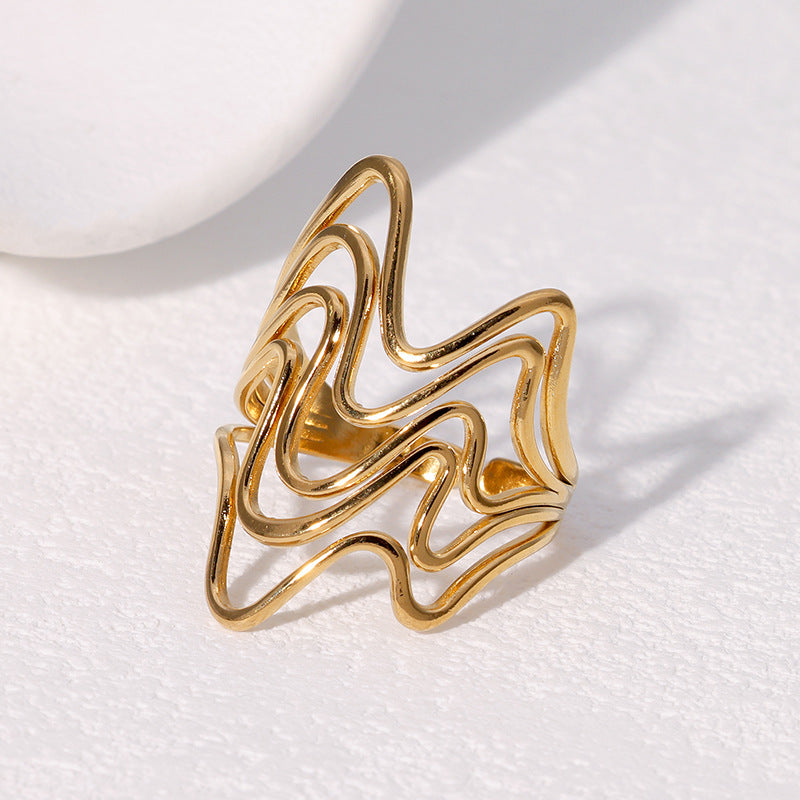 Minimalist Geometric Line Irregular Index Finger Ring in Stainless Steel with Plated Finish for Women