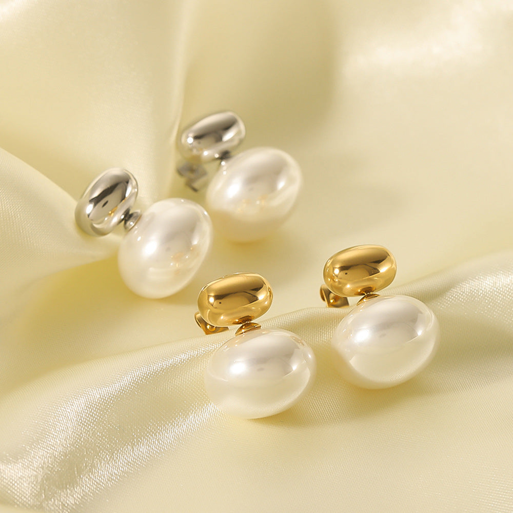 Minimalist Geometric Pearl Earrings in Gold-Plated Stainless Steel for Women with Elegant Sophisticated Look