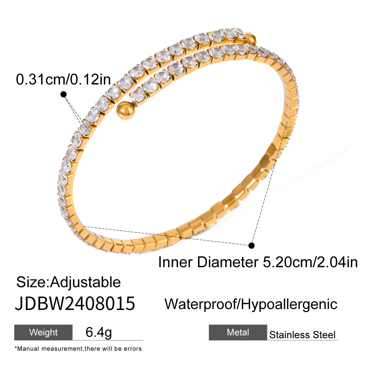 Bracciale alla Moda in Acciaio Inossidabile Geometrico con Zirconia Verde e Finitura Placcata