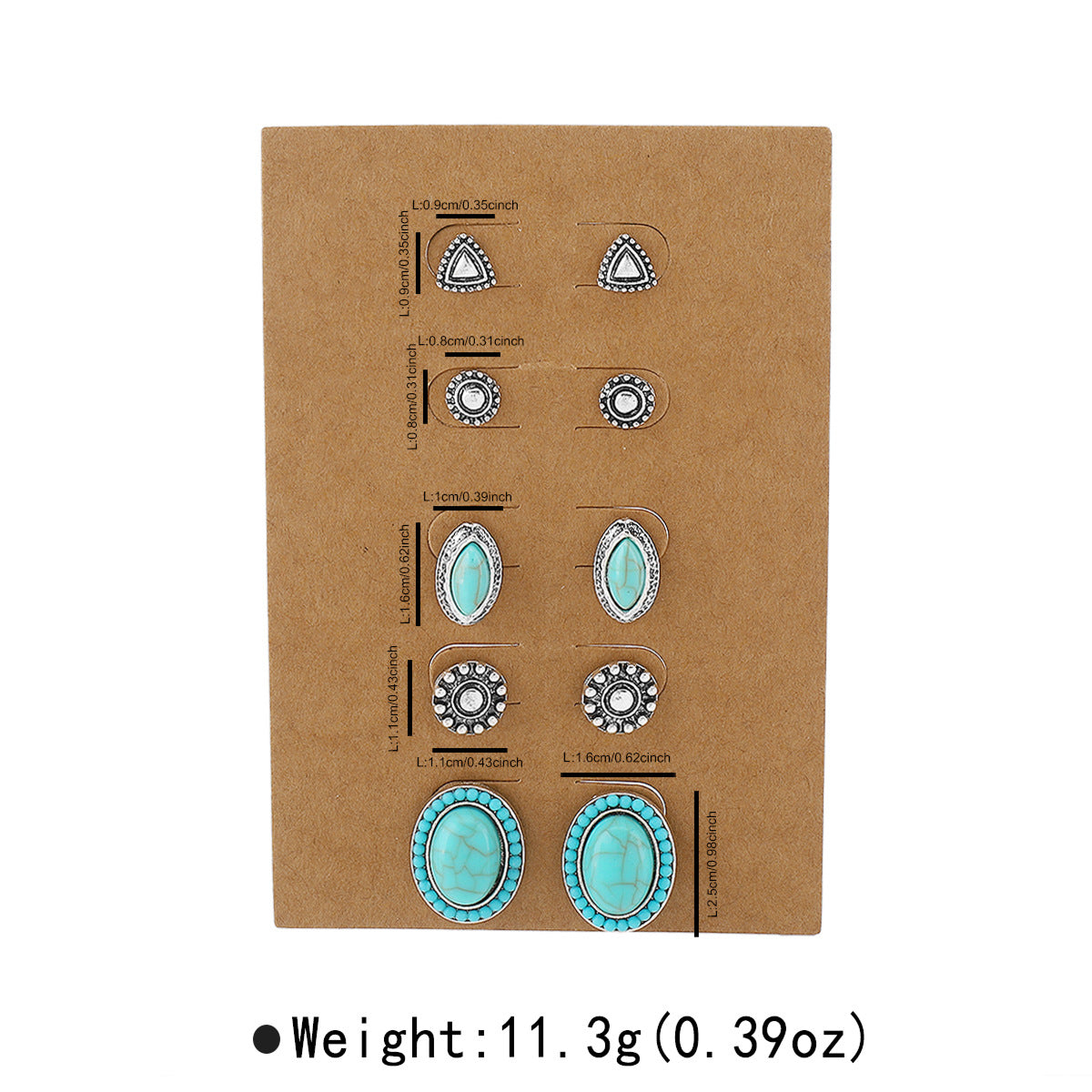 Set di Orecchini Pendenti Geometrici a Goccia in Stile Vintage Etnico a Cuore con Intarsio di Turchese e Finitura Placcata in Lega