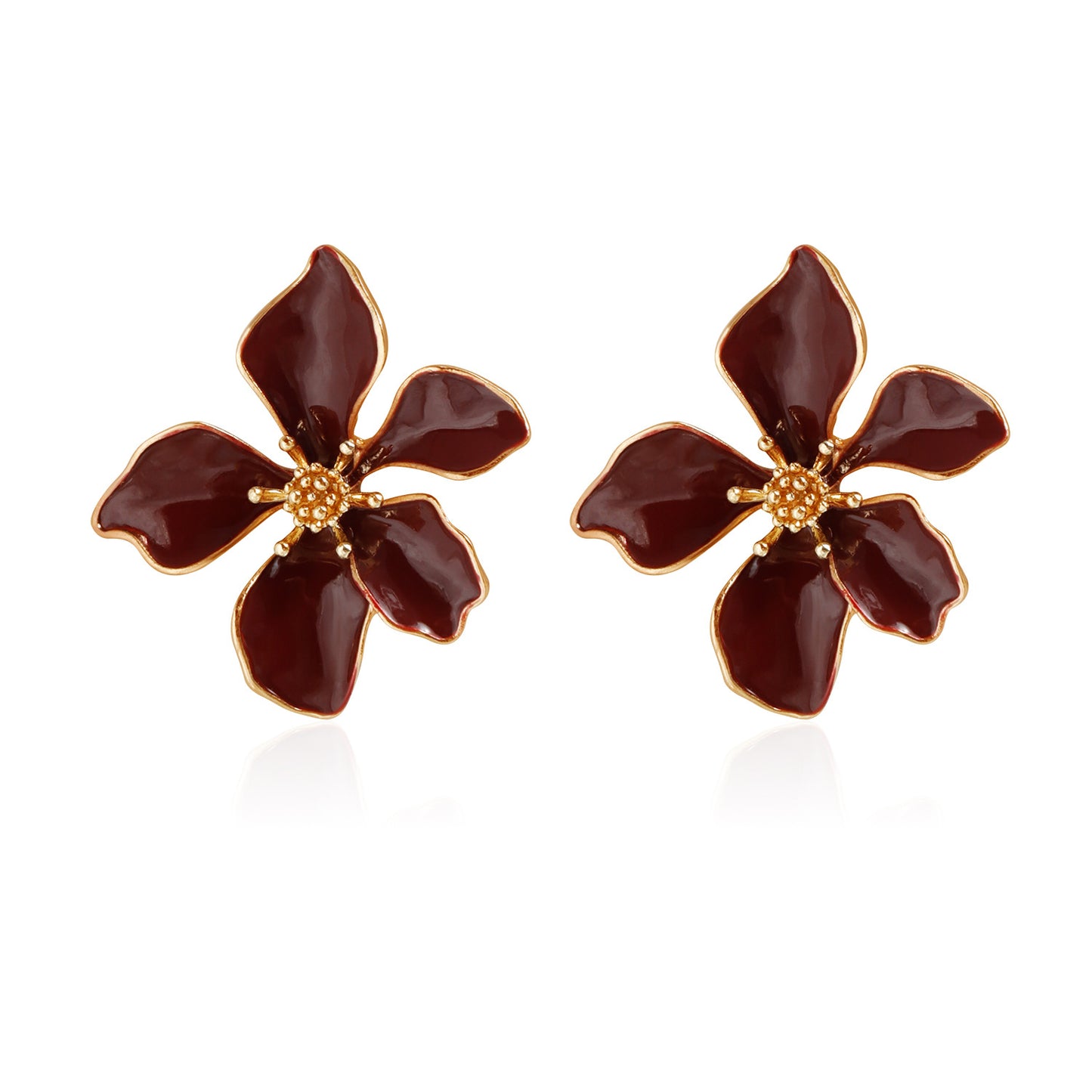 Vintage Floral Geometric Drip Oil Plated Zinc Alloy Earrings with Stainless Steel Posts
