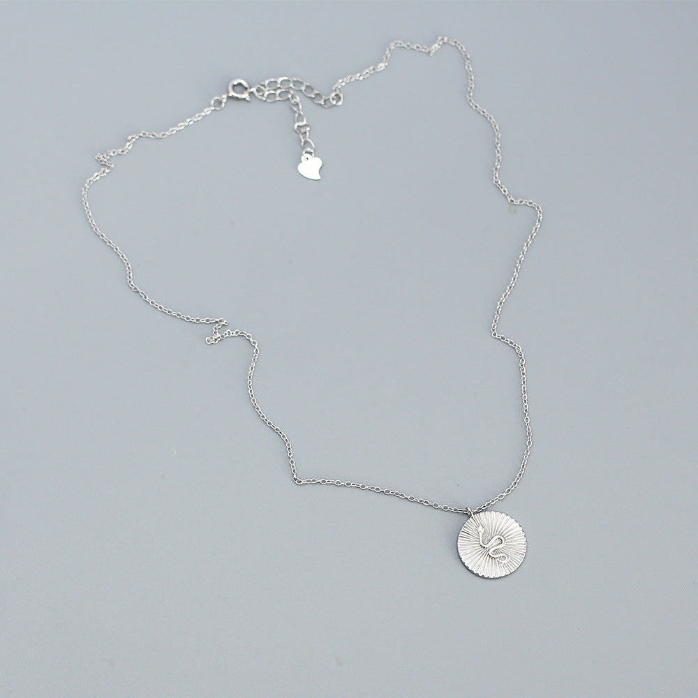 Minimalist 925 Sterling Silver Round Snake Pendant Necklace with Cable Chain for Women