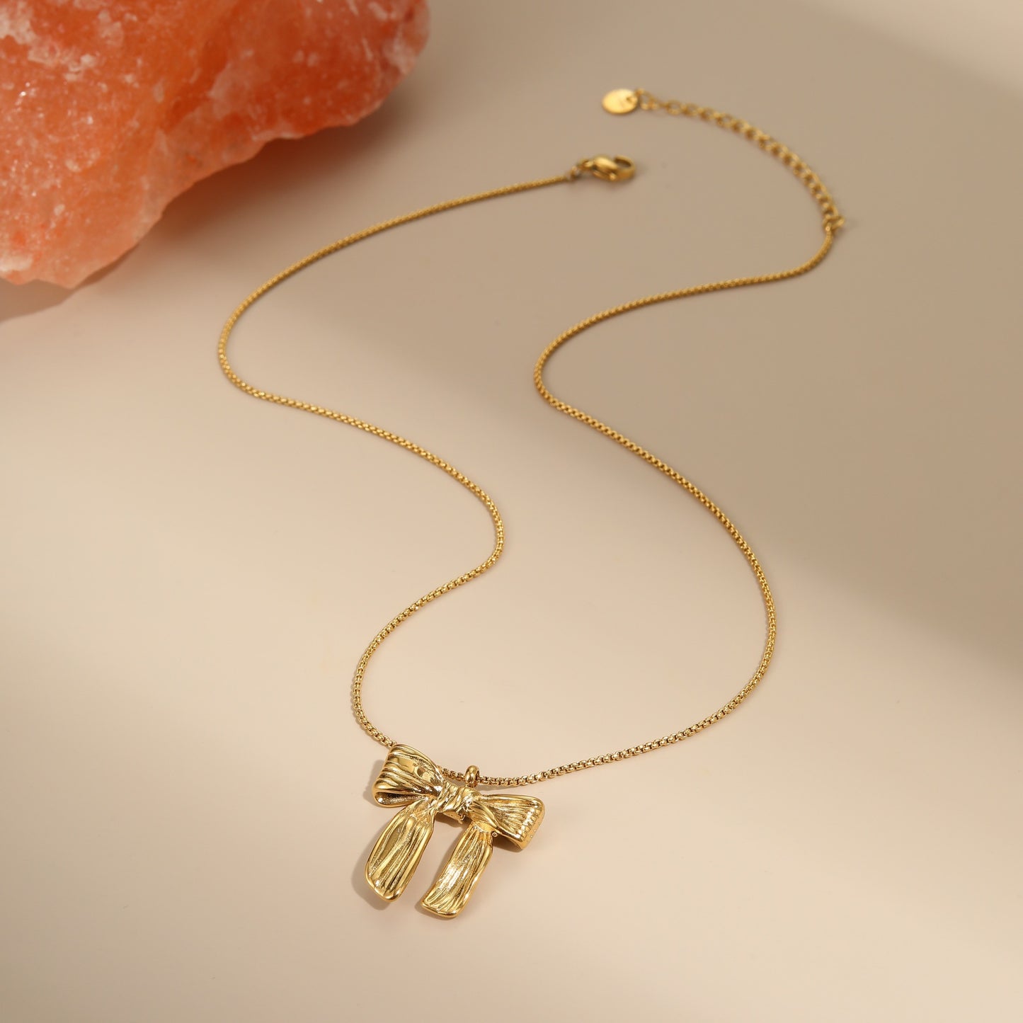 Minimalist Bow Knot Pendant Necklace in Stainless Steel with 18K Gold Plating for Women