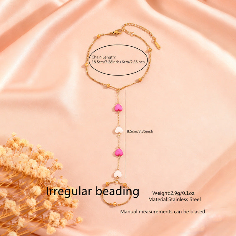 Elegant 18K Gold Plated Heart Geometric Stainless Steel Ball Chain Finger Bracelet for Women