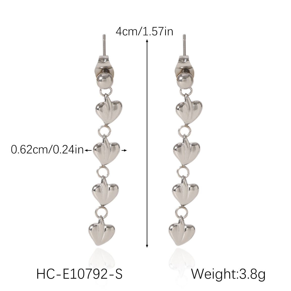 Minimalist Heart-Shaped Stainless Steel Dangle Earrings with Tassel Detail for Women