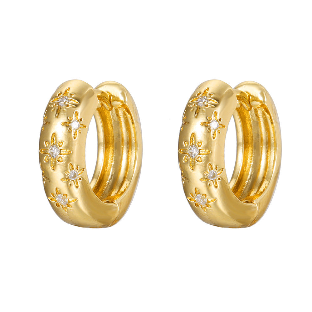 Minimalist Geometric Hexagram Zirconia Stud Earrings in Copper with Gold Plating for Women