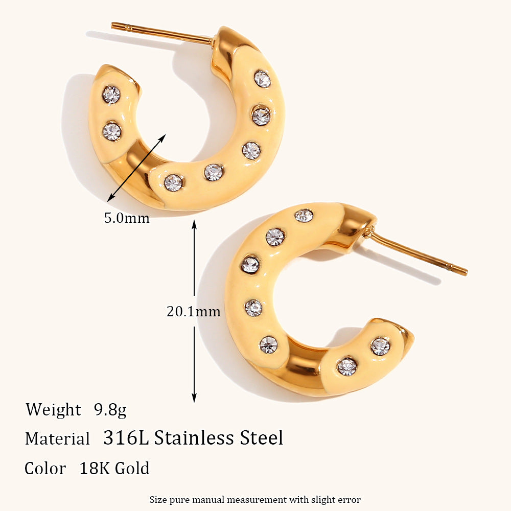 Fashion Geometric Donut Hoop Earrings Stainless Steel 18K Gold Plated Water Wave Enamel for Women