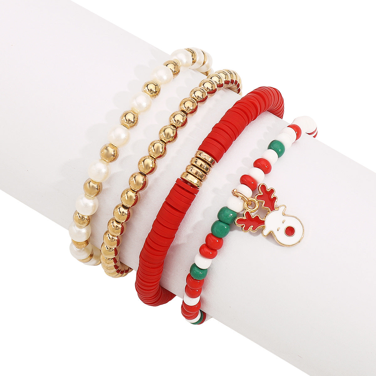 Cartoon Christmas Character Pendant Adjustable Beaded Bracelet with Snowflake and Santa Bell Accents for Women and Men