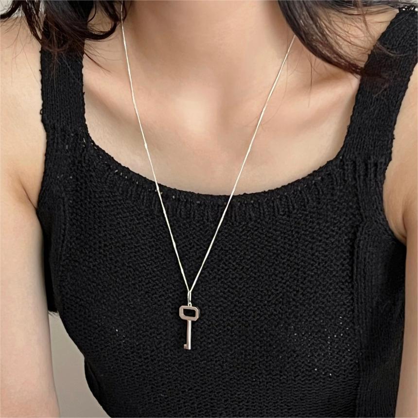 Minimalist Geometric Key Necklace in 925 Sterling Silver with Gold Plating, Dainty Cross Chain Pendant for Women