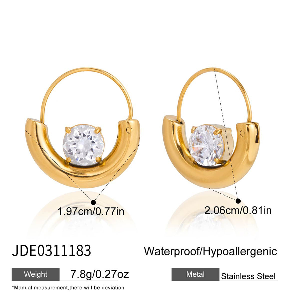 Elegant Geometric Round Stainless Steel Plated Cubic Zirconia Hoop Earrings for Women