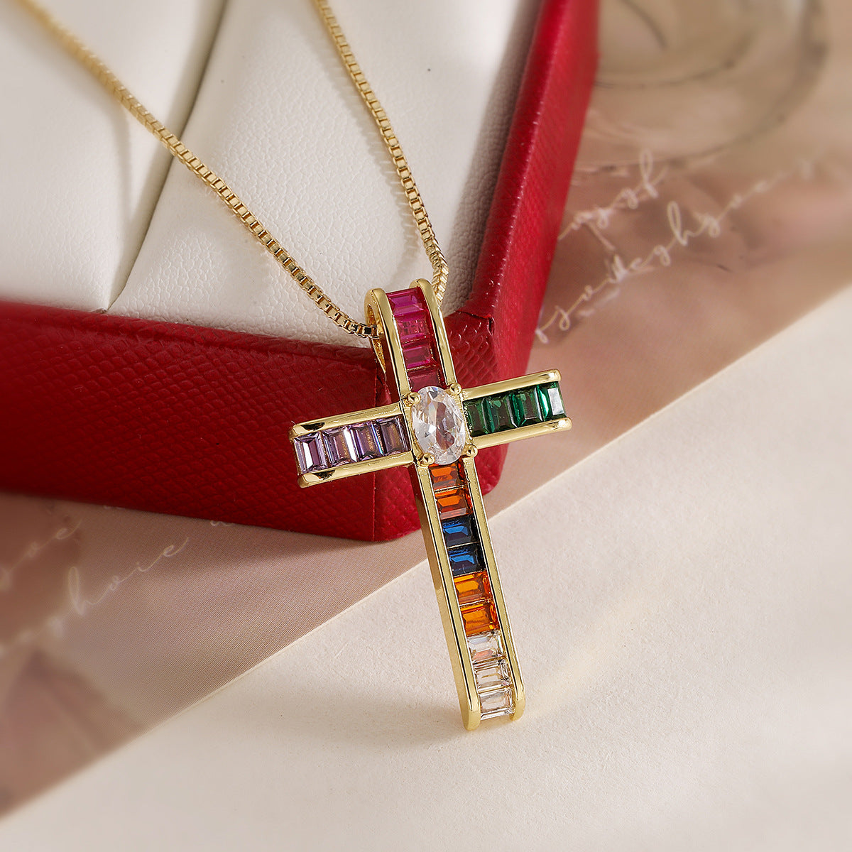 Minimalist Geometric Cross Pendant Necklace for Women with Copper Base Plated in 18K Gold and Zircon Inlay