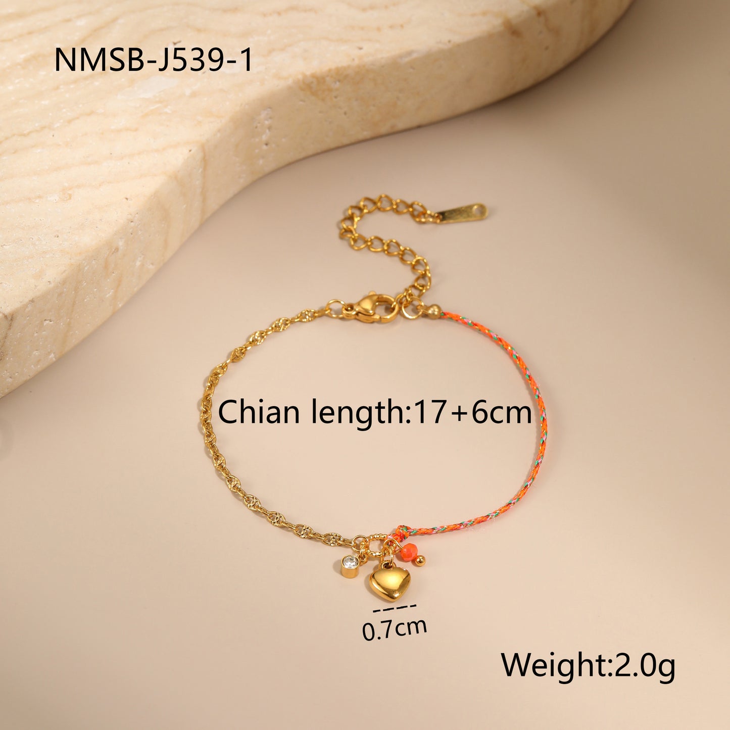 Bracciale alla moda in corda intrecciata ispirato alle vacanze con ciondolo a cuore e stella in acciaio inossidabile da donna