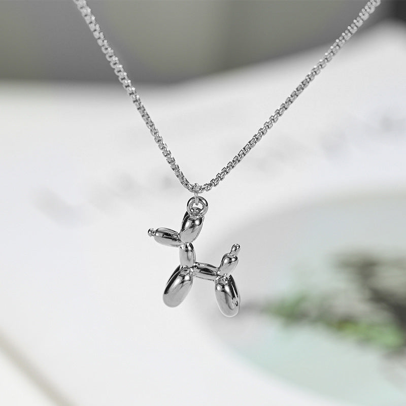 Cute Balloon Dog Pendant Clavicle Necklace for Women Titanium Steel Plated Minimalist Animal-Themed Fashion Jewelry