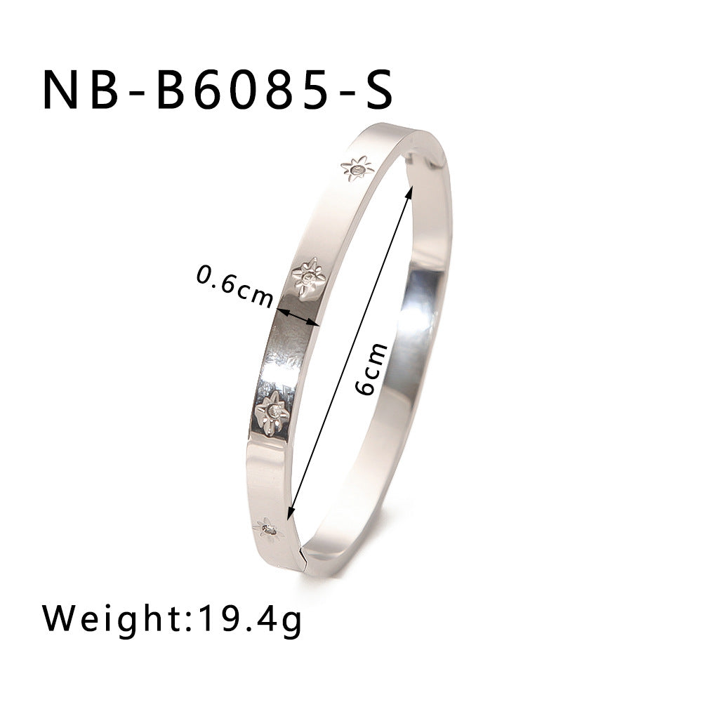 Geometric Heart-Shaped Titanium Steel Bracelet with Zircon Inlays Plated in 18K Gold for Women