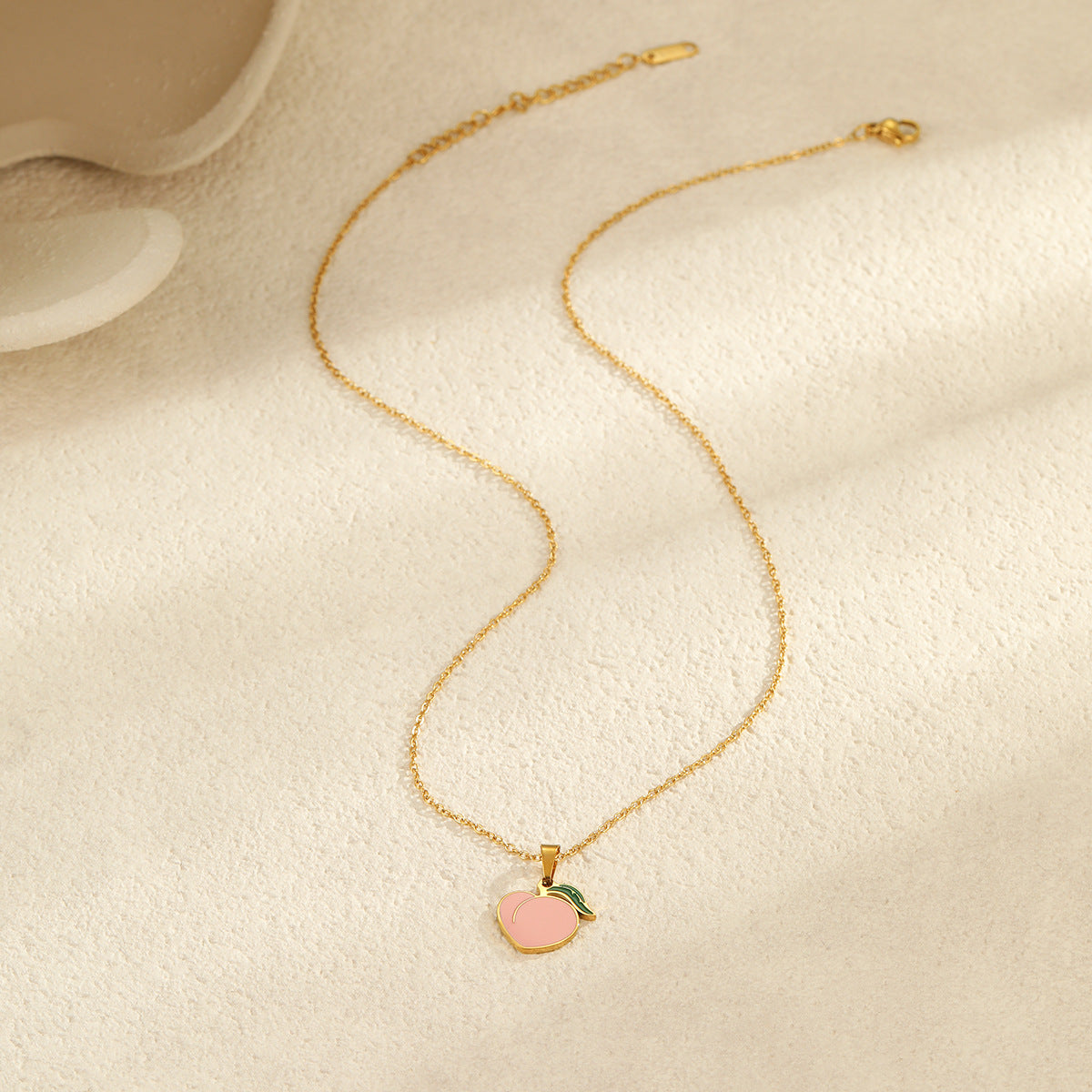 Fashionable Fruit-Shaped Stainless Steel Necklace with Enamel Finish and 18K Gold Plating for Women