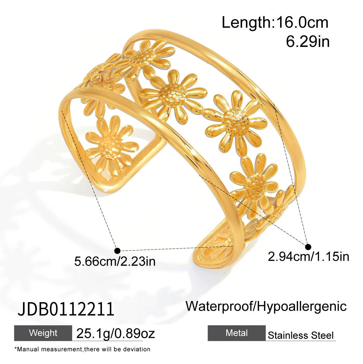 Sweet Streetwear Two-Tone Gold and Silver Plated Stainless Steel Floral Curve Bracelet and Ring Set for Women