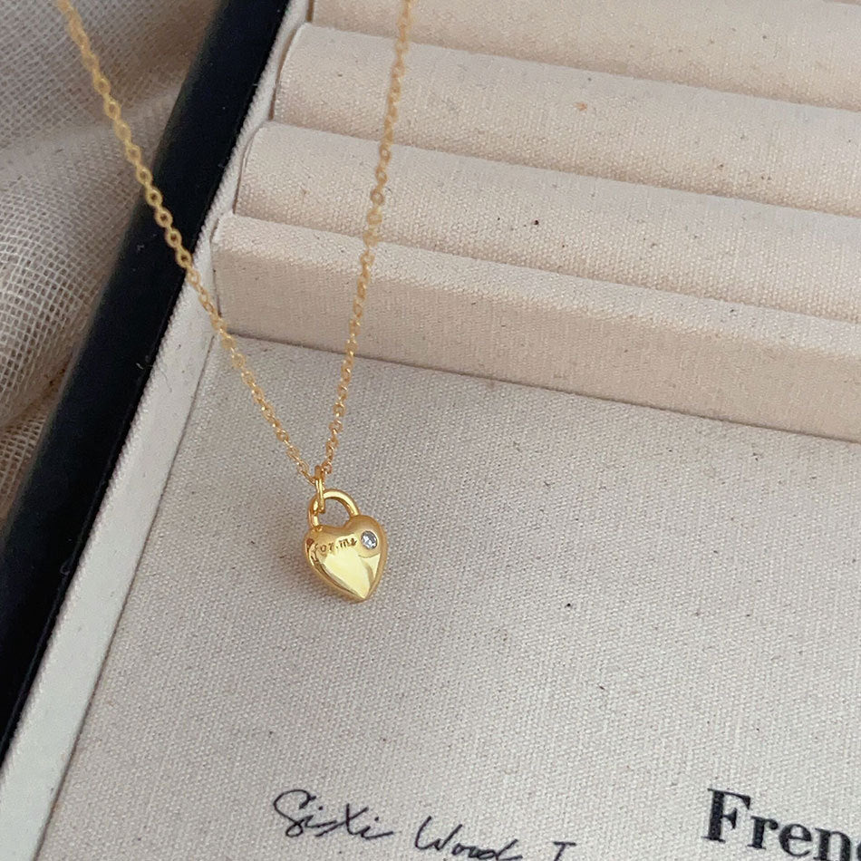Minimalist Heart-Shaped 925 Sterling Silver Zirconia Pendant Necklace with Snake Chain, Floral Tulip Accent
