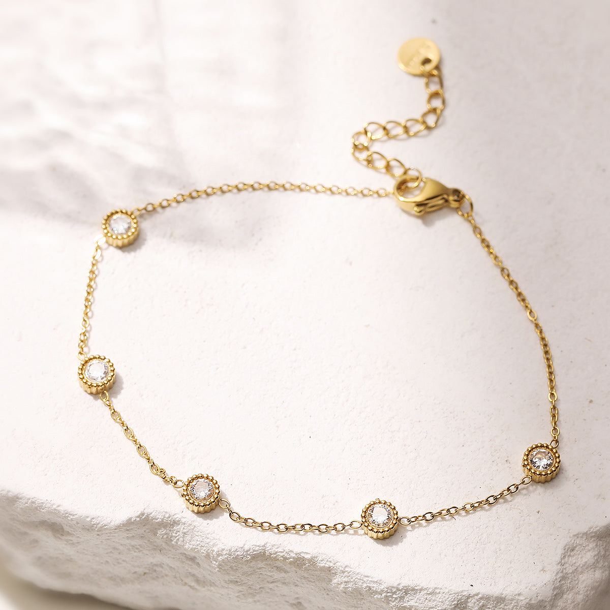 Minimalist Luxury 18K Gold Plated Geometric Stainless Steel Bracelet with Cubic Zirconia for Women
