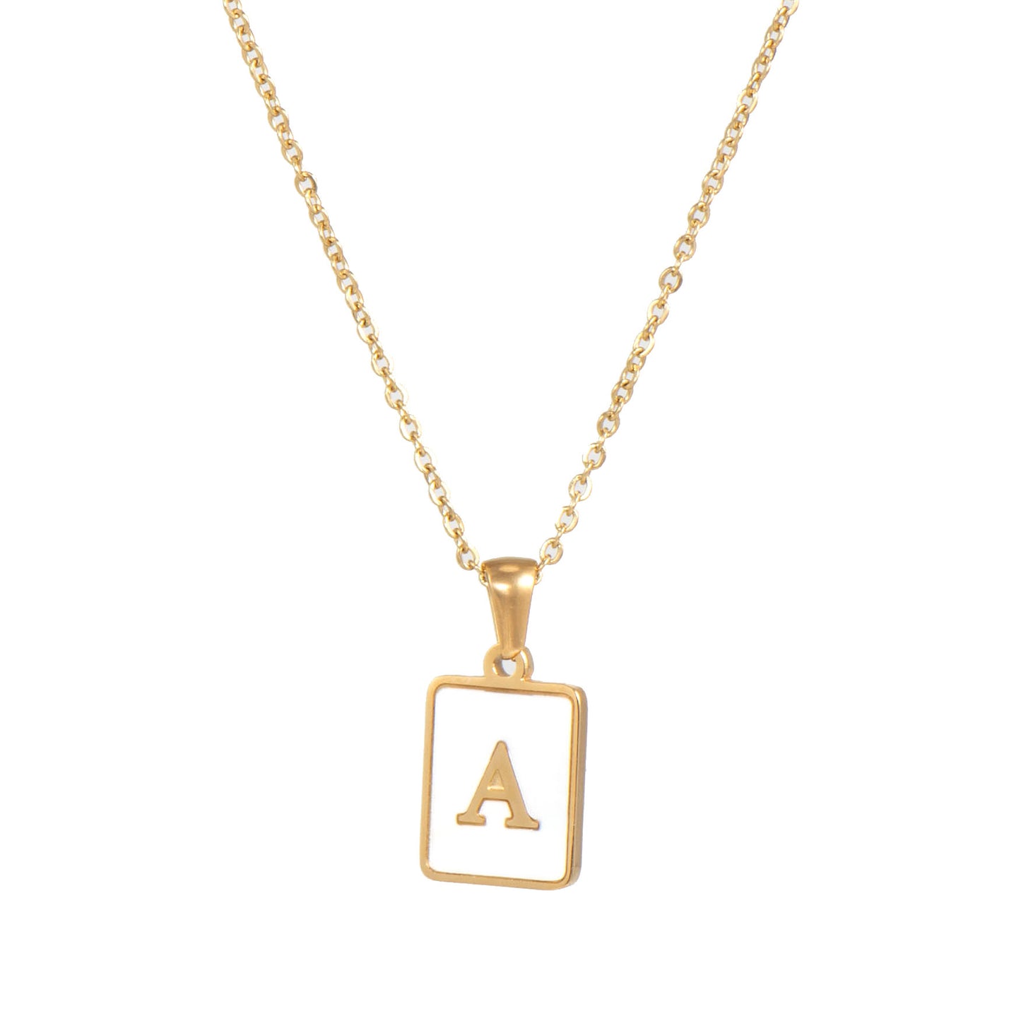 Minimalist 18K Gold Plated Square Letter Pendant Necklace Stainless Steel Shell Design for Women