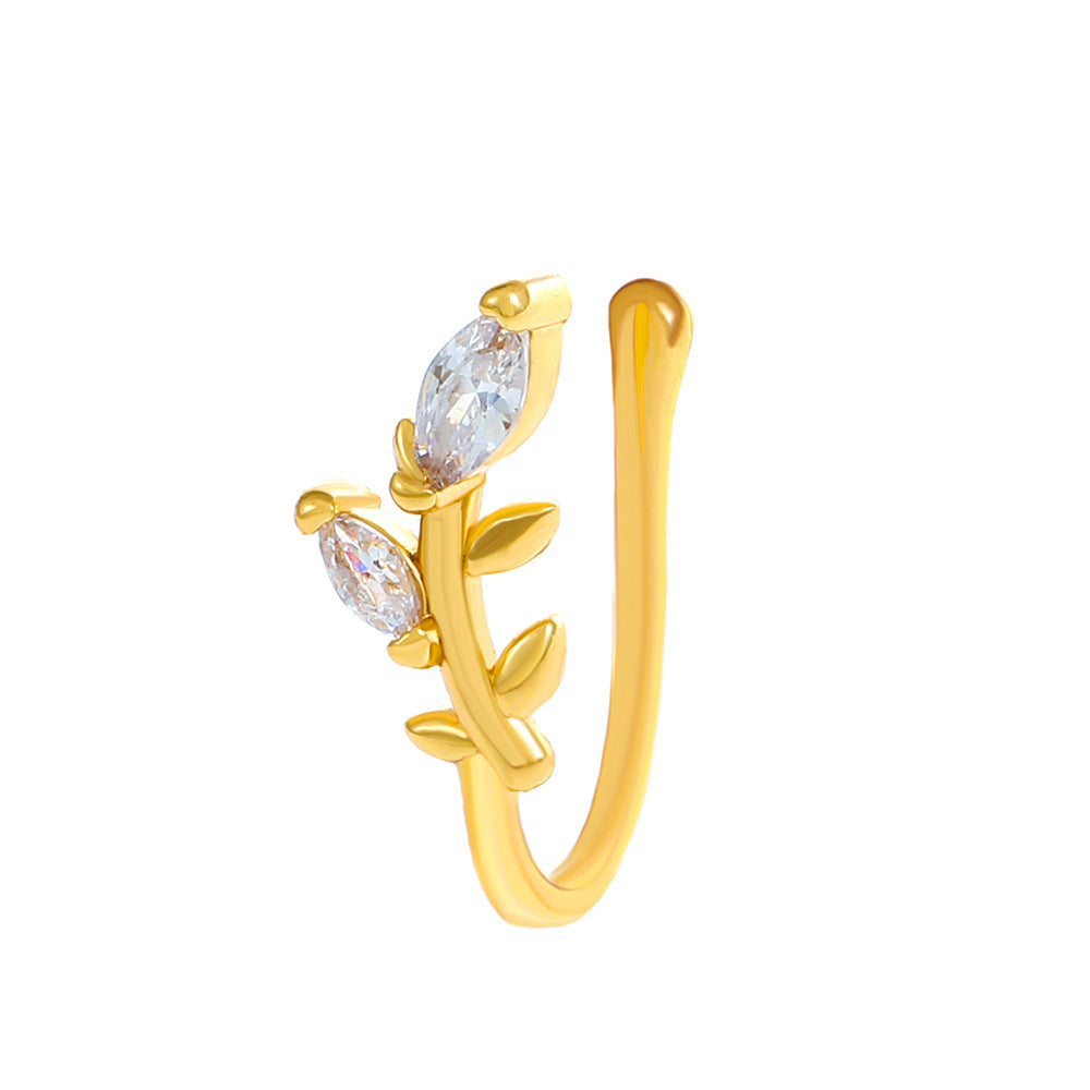 Clip per il naso a forma di U con stella e cuore placcata in rame vintage con zirconia cubica
