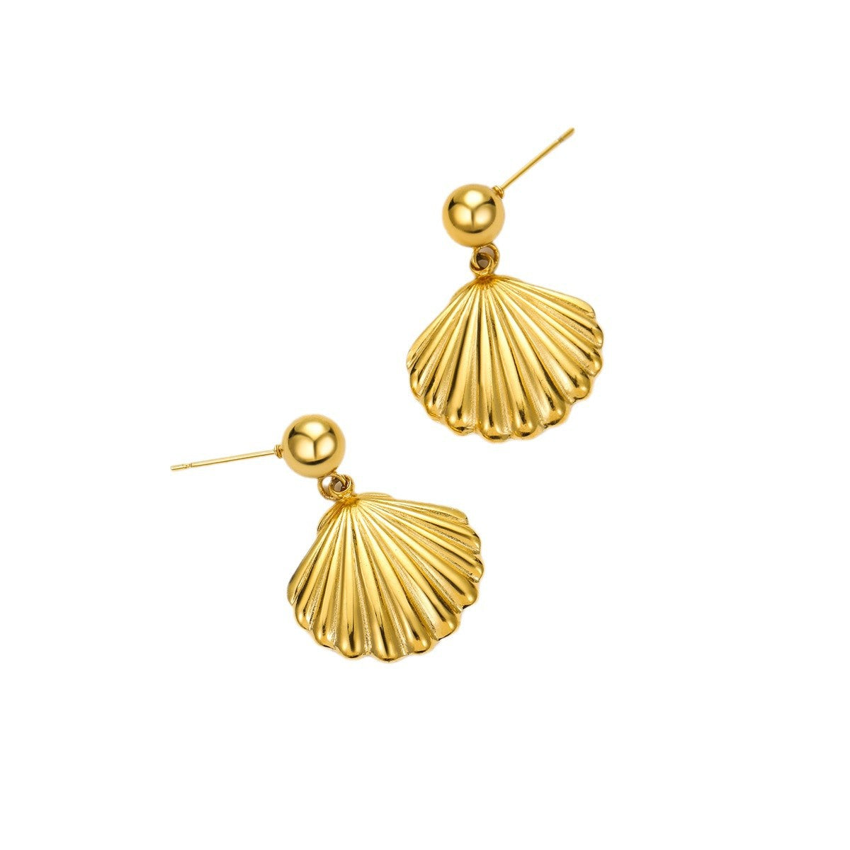 Pendientes minimalistas de estilo vintage con forma de concha de acero inoxidable y chapado en oro de 18 quilates