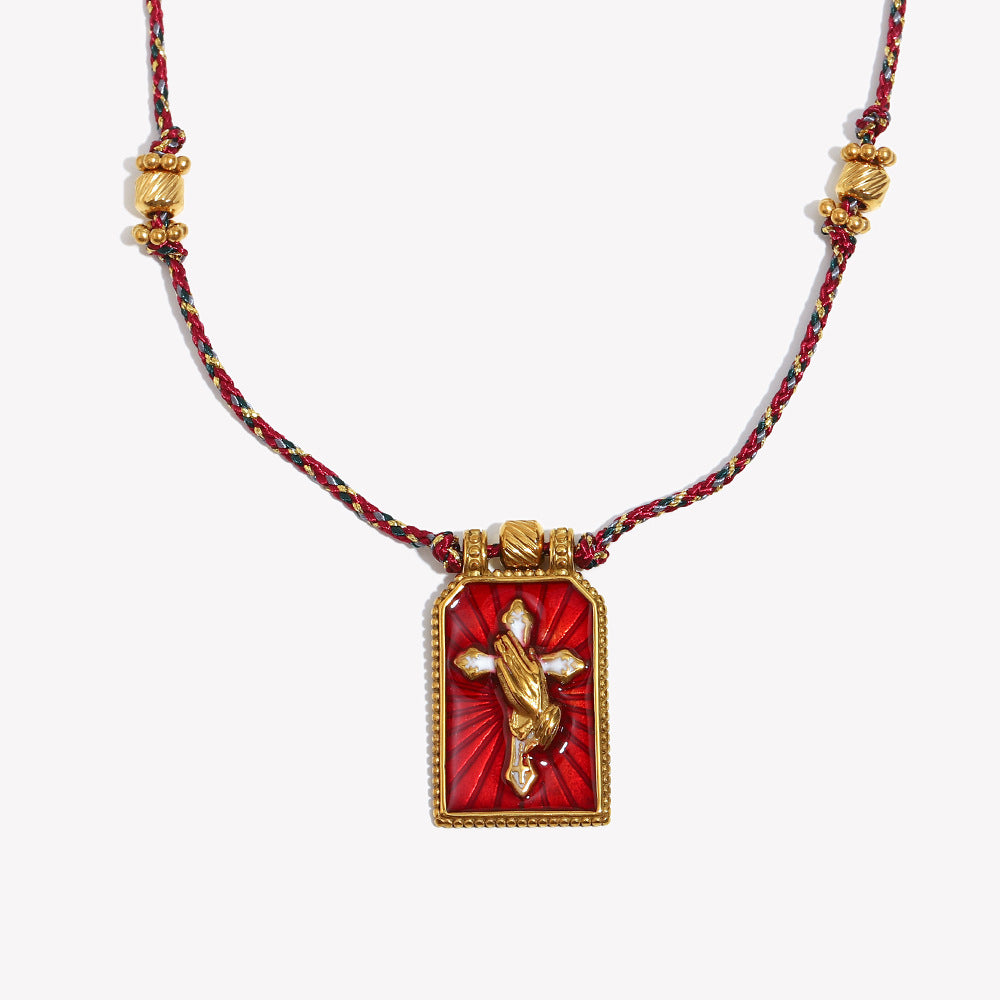 Minimalist Geometric Stainless Steel Cross Pendant Necklace with 18K Gold Plating and Enamel Finish for Women