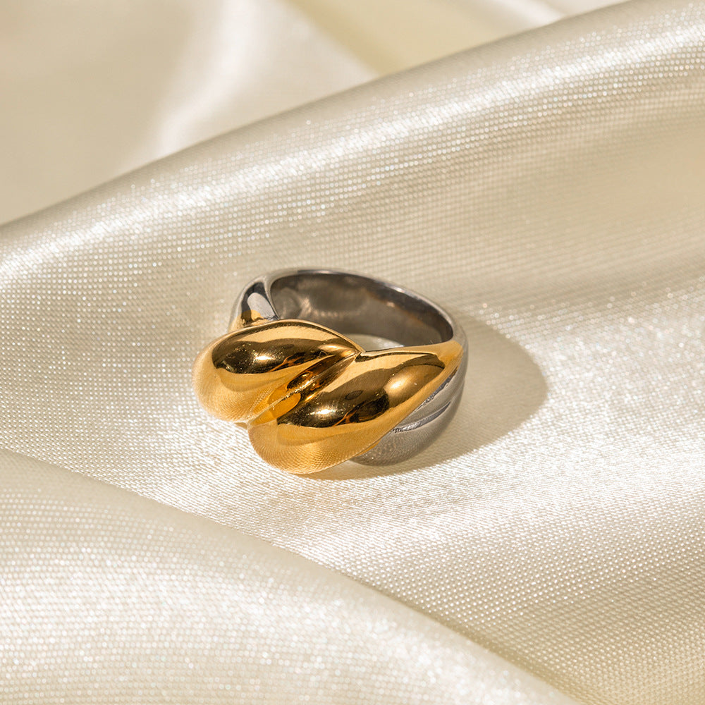 Anello geometrico in acciaio inossidabile con placcatura in oro 18 carati da donna, fascia impilabile ipoallergenica alla moda