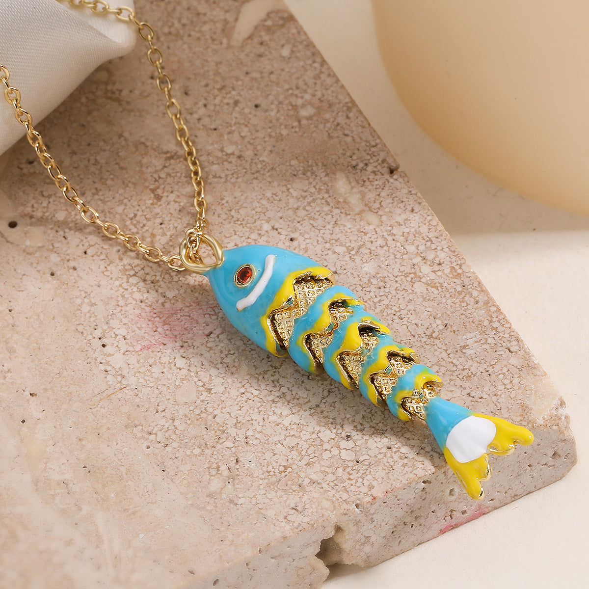Minimalist Geometric Drip Oil Gold Plated Brass Koi Pendant Necklace for Women