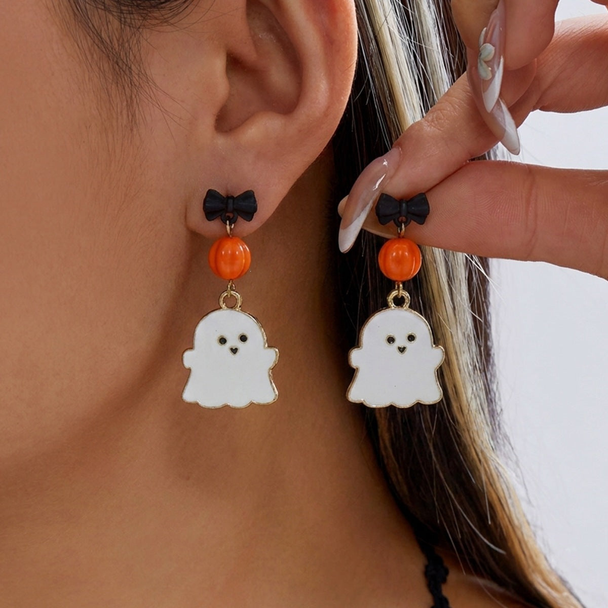 Punk Plated Alloy Cartoon Pumpkin Black Cat Smile Earrings for Women