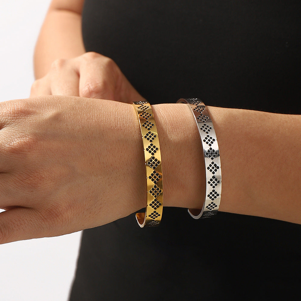 Bracciale da donna minimalista geometrico in acciaio inossidabile smaltato con polsino aperto