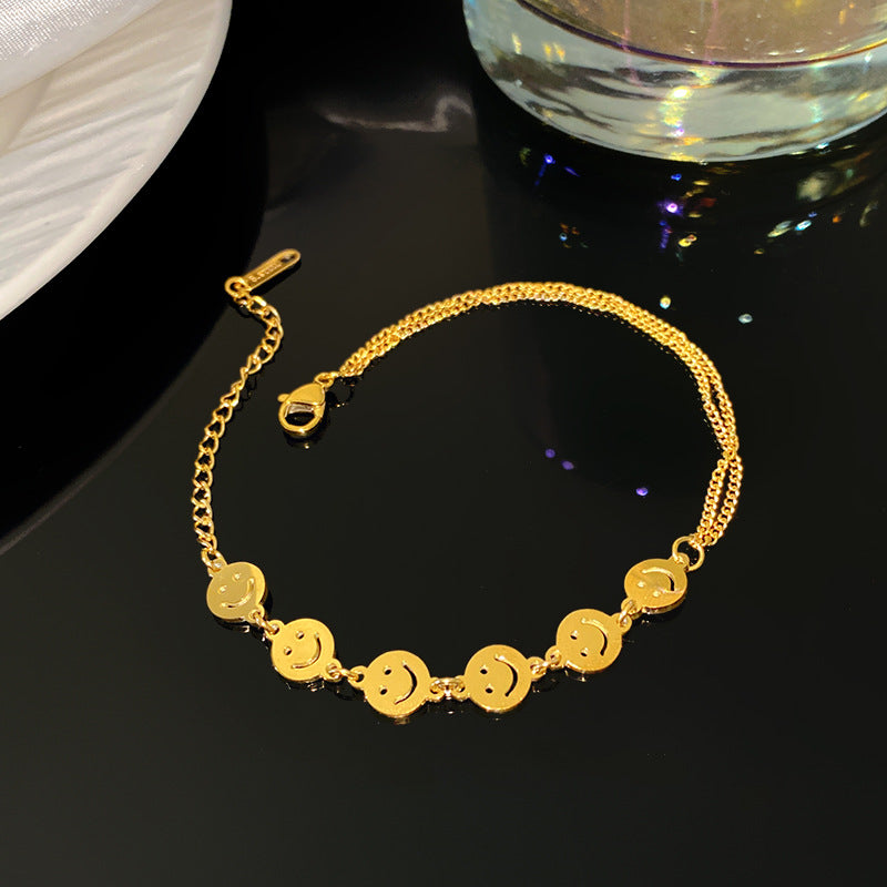 Minimalist Geometric Smile Face Titanium Steel PVD Bracelet