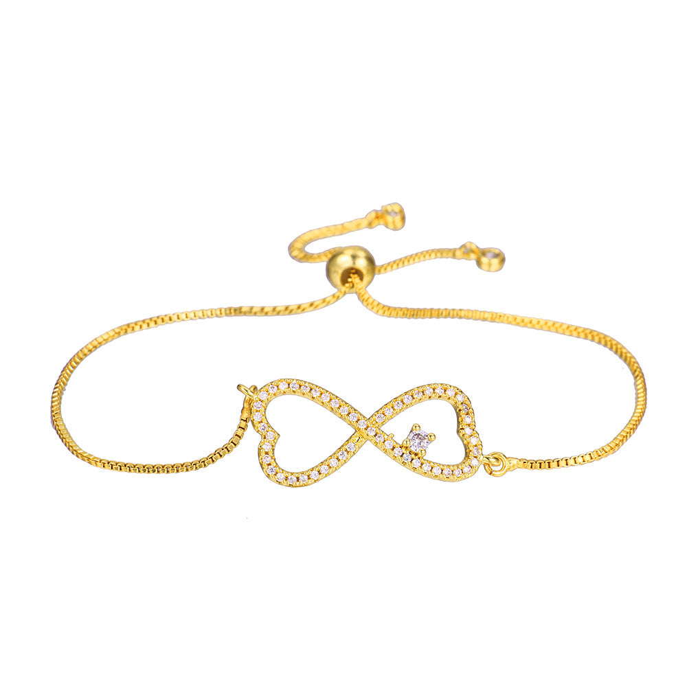 Minimalist Geometric Round Brass Plated Bracelet with Cubic Zirconia for Women
