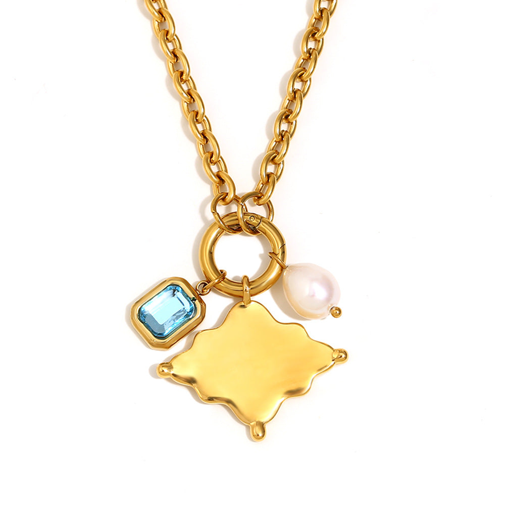 Fashionable Geometric Rhombus Pendant Necklace for Women in Stainless Steel with 18K Gold Plating on O-Chain